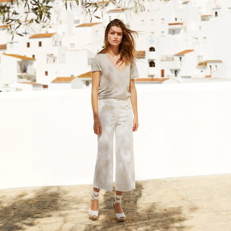 H&M Linen Top and Denim Culottes with High Waist