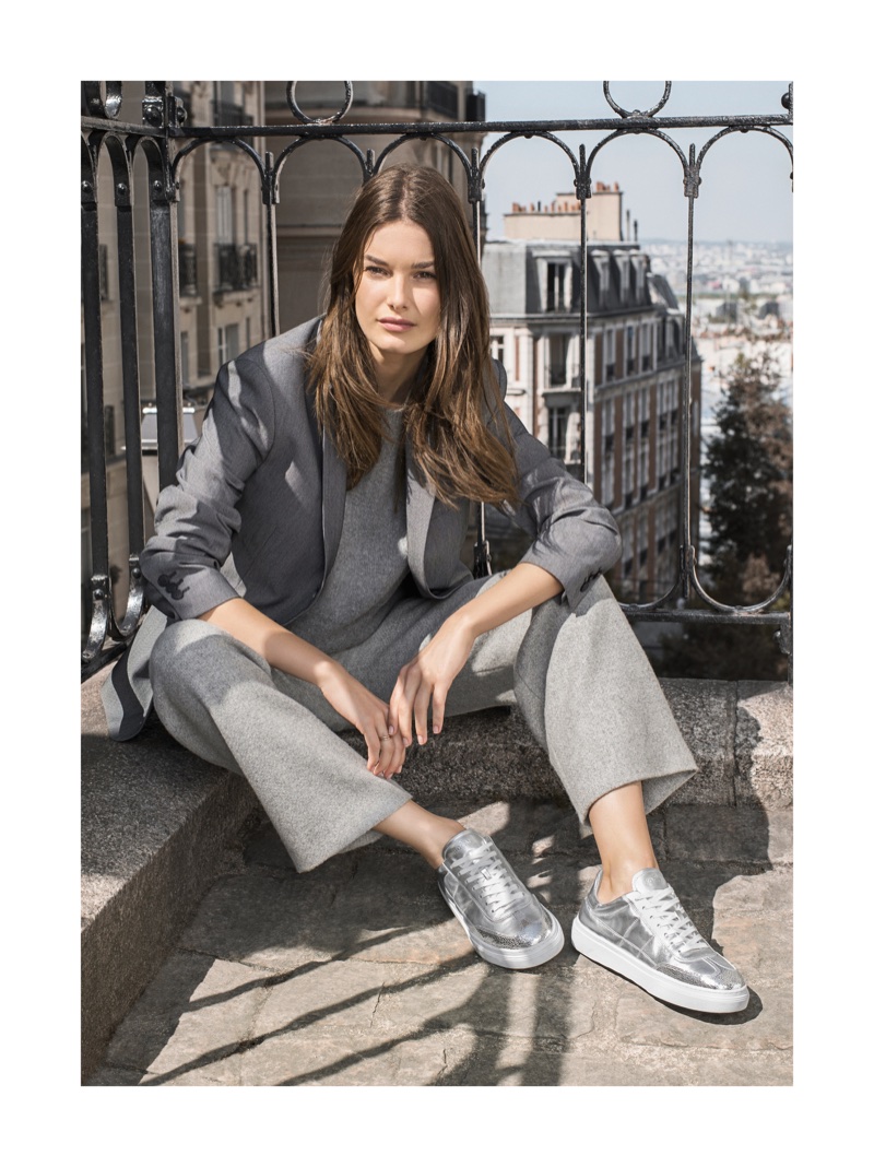 Ophelie Guillermand poses in Paris for Hogan's fall-winter 2017 campaign