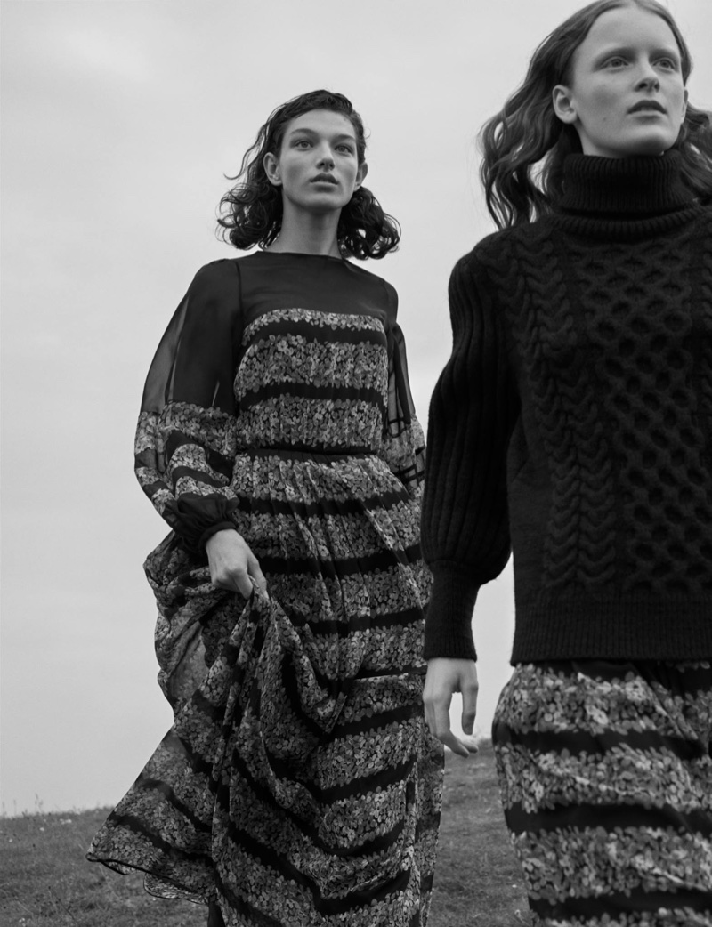 Models wear maxi skirts in Massimo Dutti's fall-winter 2017 campaign