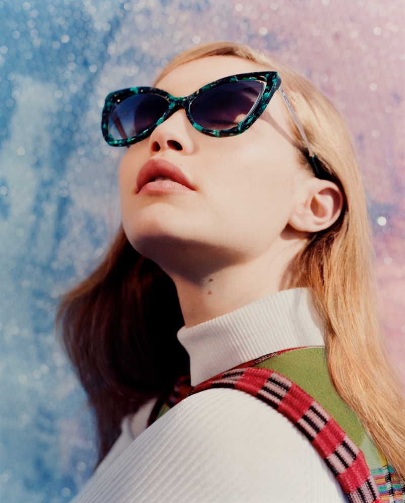 Model Gigi Hadid wears sunglasses in Missoni's fall-winter 2017 campaign