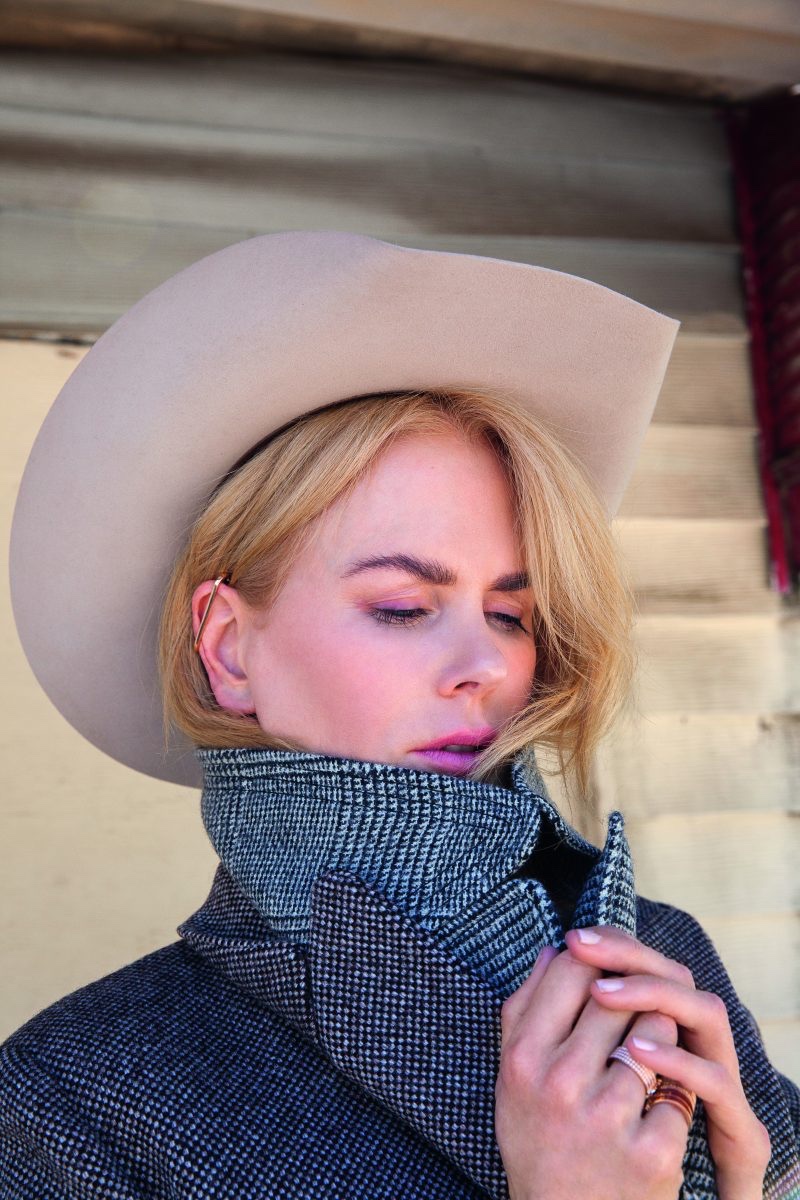 Actress Nicole Kidman looks western chic in coat and cowboy hat