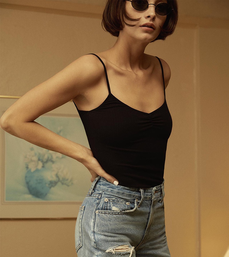 Reformation Lake Top (Similar Style) and High Cigarette Jeans