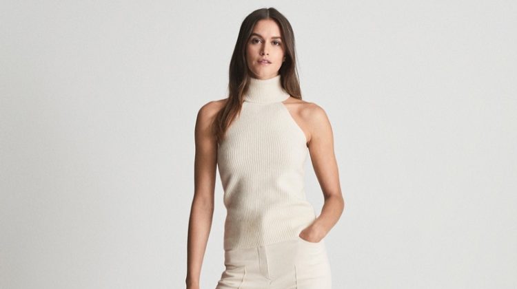 Reiss Clem Sleeveless Roll Neck in Cream $245