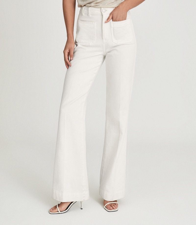 Reiss Isa High Rise Flared Jeans in White $285