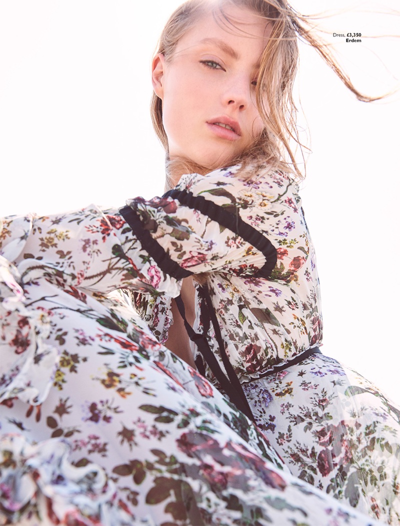 Susanne Knipper Poses in Dreamy Floral Dresses for Grazia UK