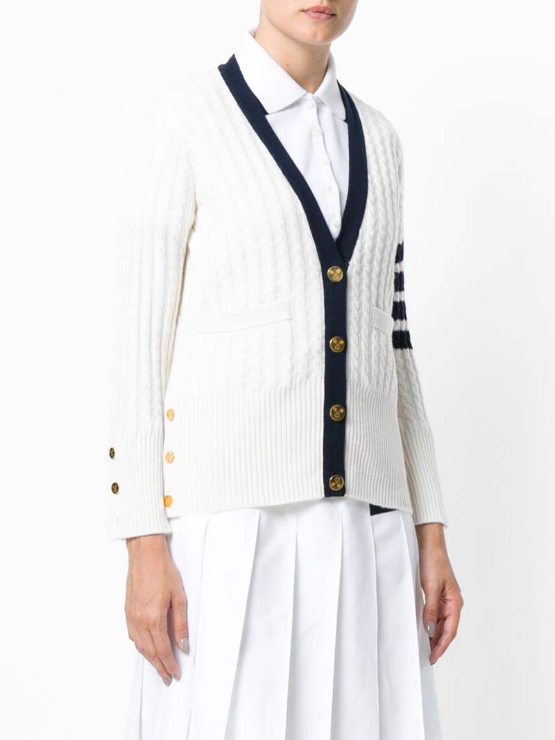 Thom Browne Tennis Collection Baby Cable V-Neck Cardigan $1,790