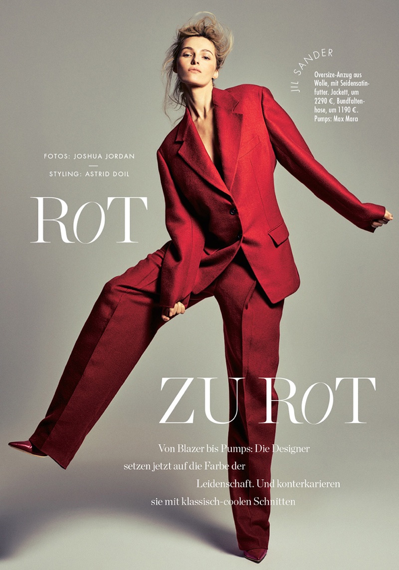 Valentina Zelyaeva Takes On All-Red Fashion in ELLE Germany