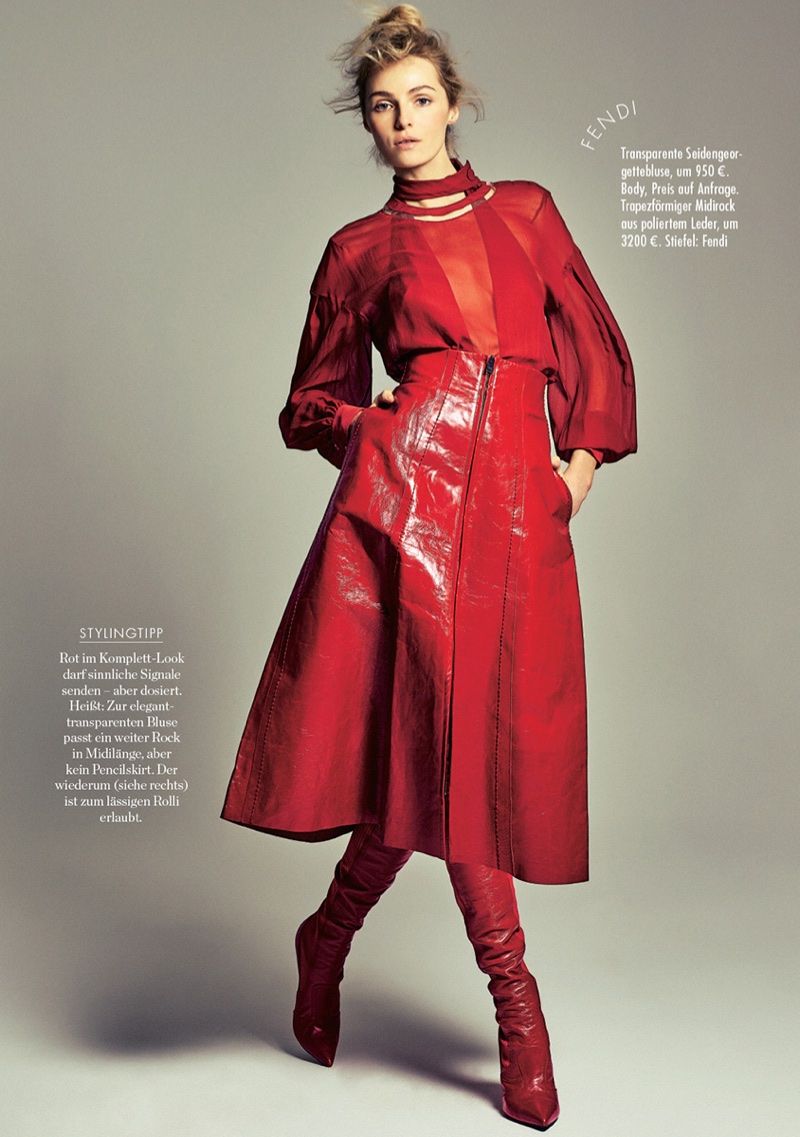 Valentina Zelyaeva Takes On All-Red Fashion in ELLE Germany