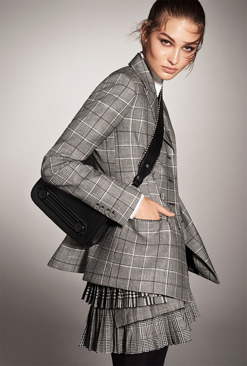 Grace Elizabeth poses in checkered prints for Zara's fall-winter 2017 campaign