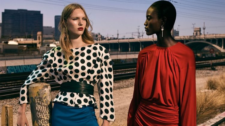 Zara Polka Dot Shirt, Asymmetric Blue Skirt and Sateen High Heel Boots (Right) Zara Top with Gathered Details, Skirt with Gathered Sides, Sateen High Heel Boots and Golden Earrings