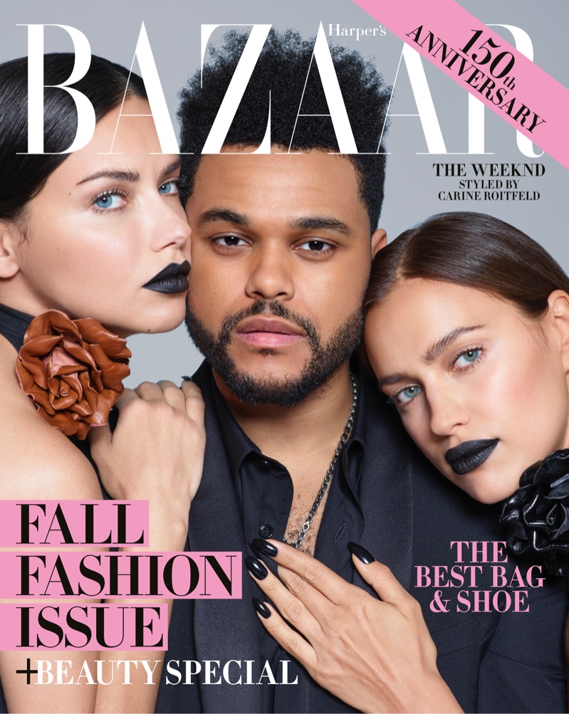 Adriana Lima, The Weeknd and Irina Shayk on Harper's Bazaar September 2017 Cover