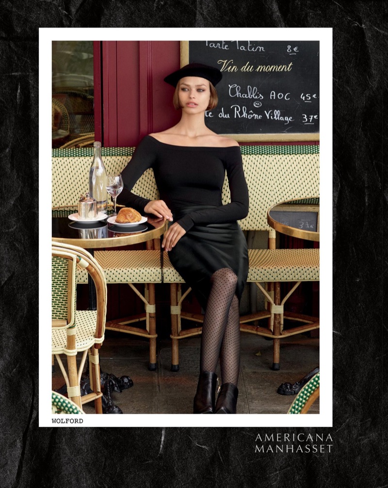 Birgit Kos looks Parisian chic in Wolford for Americana Manhasset's fall-winter 2017 campaign