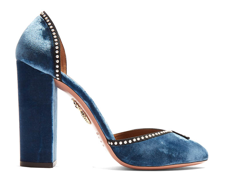 Aquazzura Lou Lou Embellished Block-Heel-Velvet Pumps $850