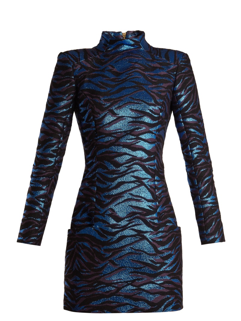 Balmain High-Neck Animal-Jacquard Mini Dress $3,029