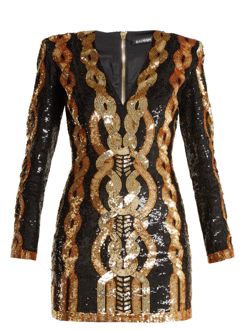 Balmain V-Neck Sequin-Embellished Mini Dress $4,422