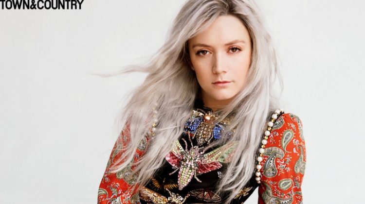 Billie Lourd poses in a printed gown from Gucci