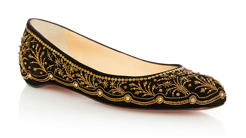 Christian Louboutin Embroidered Ballerina Flat in Gold $2,995