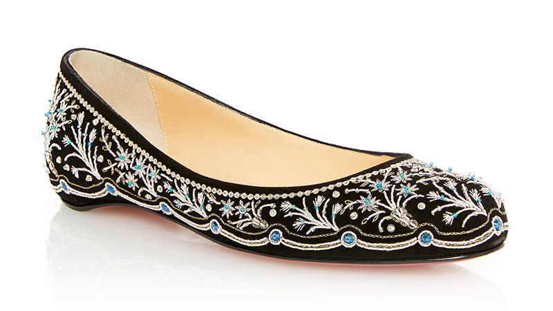 Christian Louboutin Embroidered Ballerina Flat in Silver $2,995