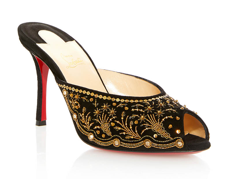 Christian Louboutin Embroidered Mule in Gold $2,770