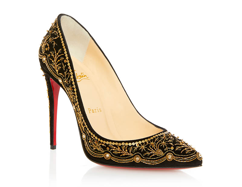 Christian Louboutin Embroidered Pigalle Pump in Gold $3,335