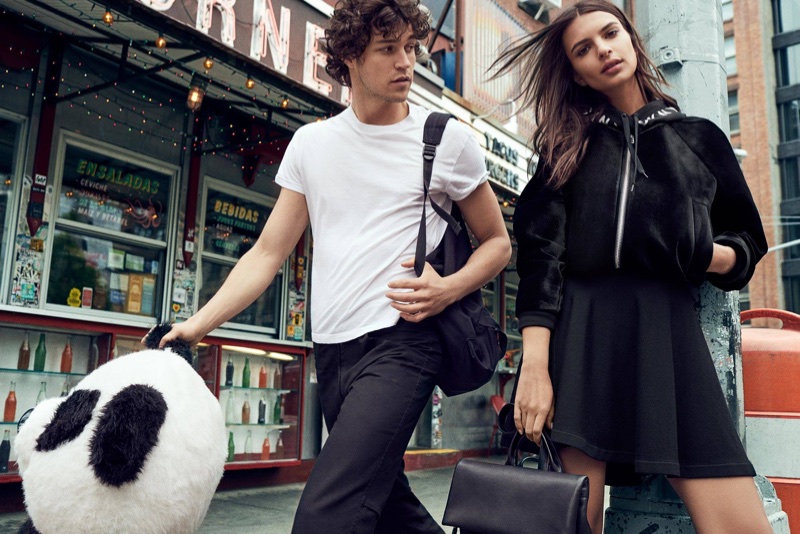 Model Emily Ratajkowski poses in New York City for DKNY's fall-winter 2017 campaign