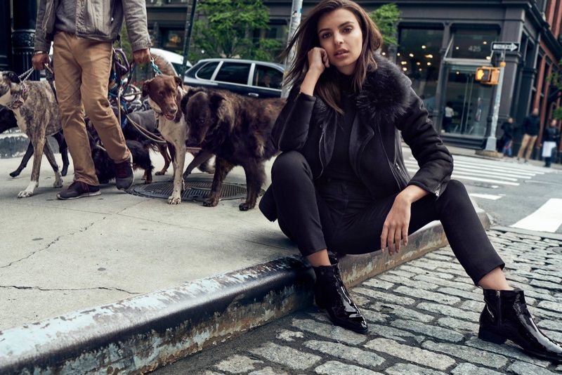 Emily Ratajkowski wears black on black for DKNY's fall-winter 2017 campaign