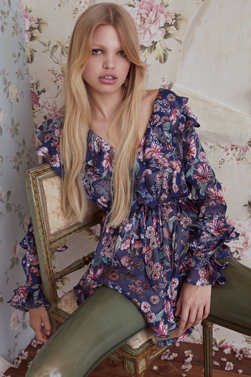 For Love & Lemons features Floral drawstring mini dress in fall 2017 collection