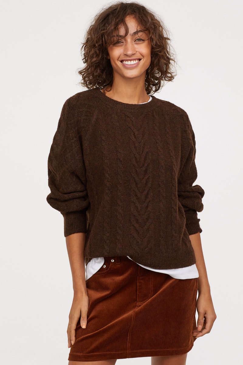 H&M Cable-Knit Sweater in Dark Brown Melange $34.99