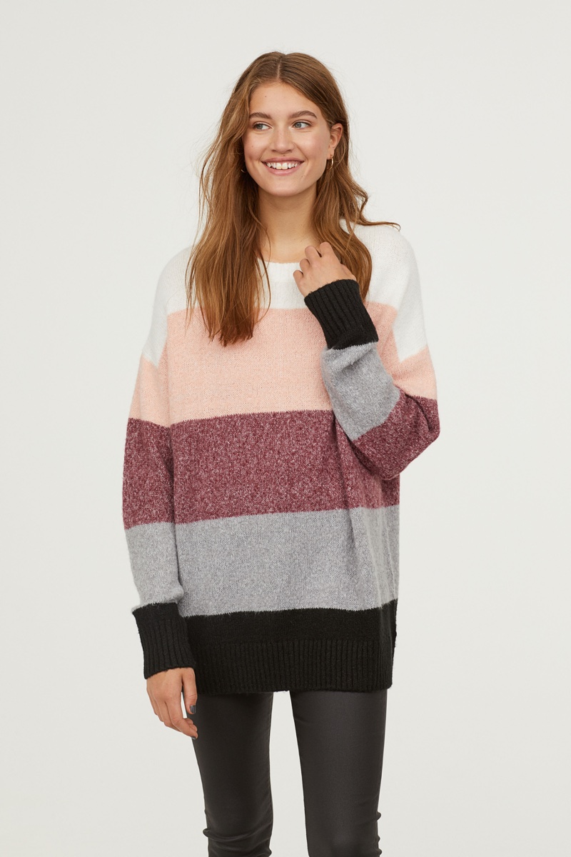 H&M Knit Sweater in Burgundy/Striped $12.99