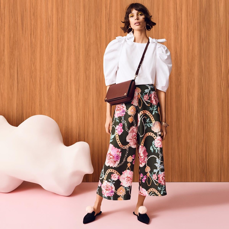 H&M Cotton Blouse, Wide-Cut Pants and Bag
