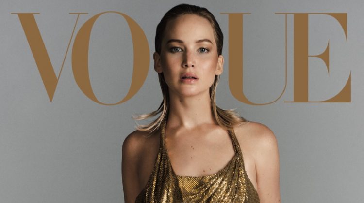 Jennifer Lawrence poses in Versace dress. Photo: Vogue/Inez & Vinoodh