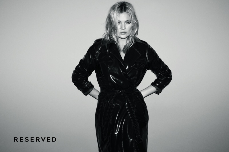 Supermodel Kate Moss wears a coat in Reserved's fall-winter 2017 campaign