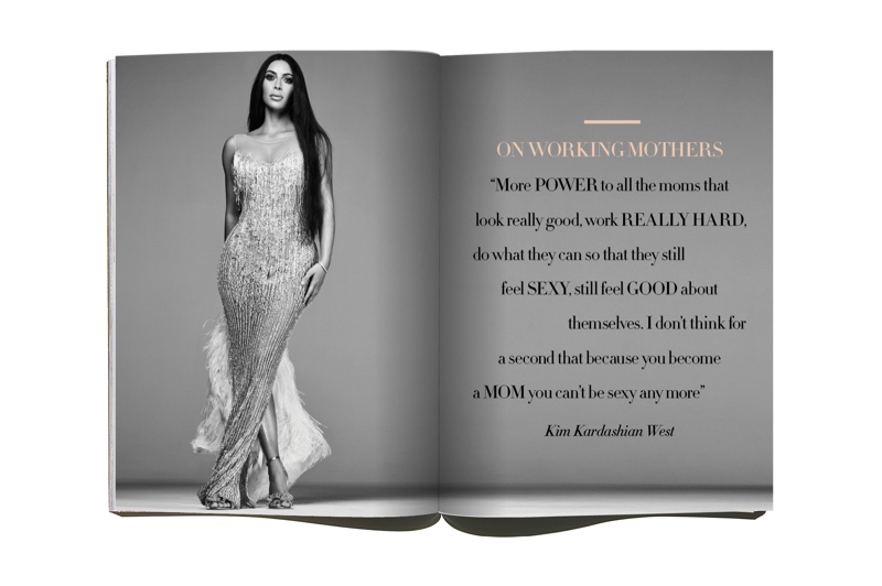 Photographed in black and white, Kim Kardashian wears sparkling dress