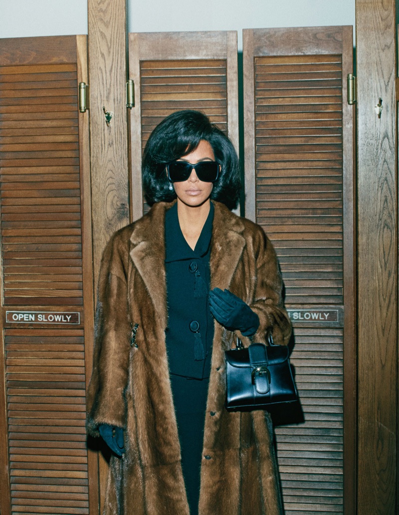 Kim Kardashian channels retro style in a fur coat