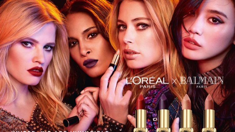 Lara Stone, Cindy Bruna, Doutzen Kroes and Ming Xi star in L'Oreal Paris x Balmain lipstick campaign