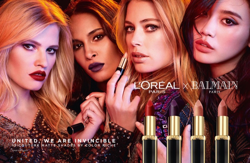 Lara Stone, Cindy Bruna, Doutzen Kroes and Ming Xi star in L'Oreal Paris x Balmain lipstick campaign