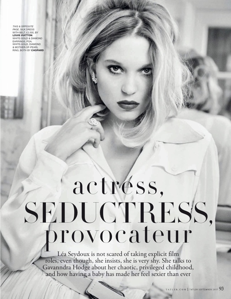 Actress Lea Seydoux wears Louis Vuitton silk dress and Chopard jewelry