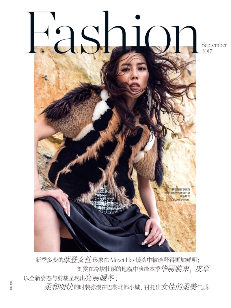 Liu Wen Models Colorful Fall Furs for ELLE China