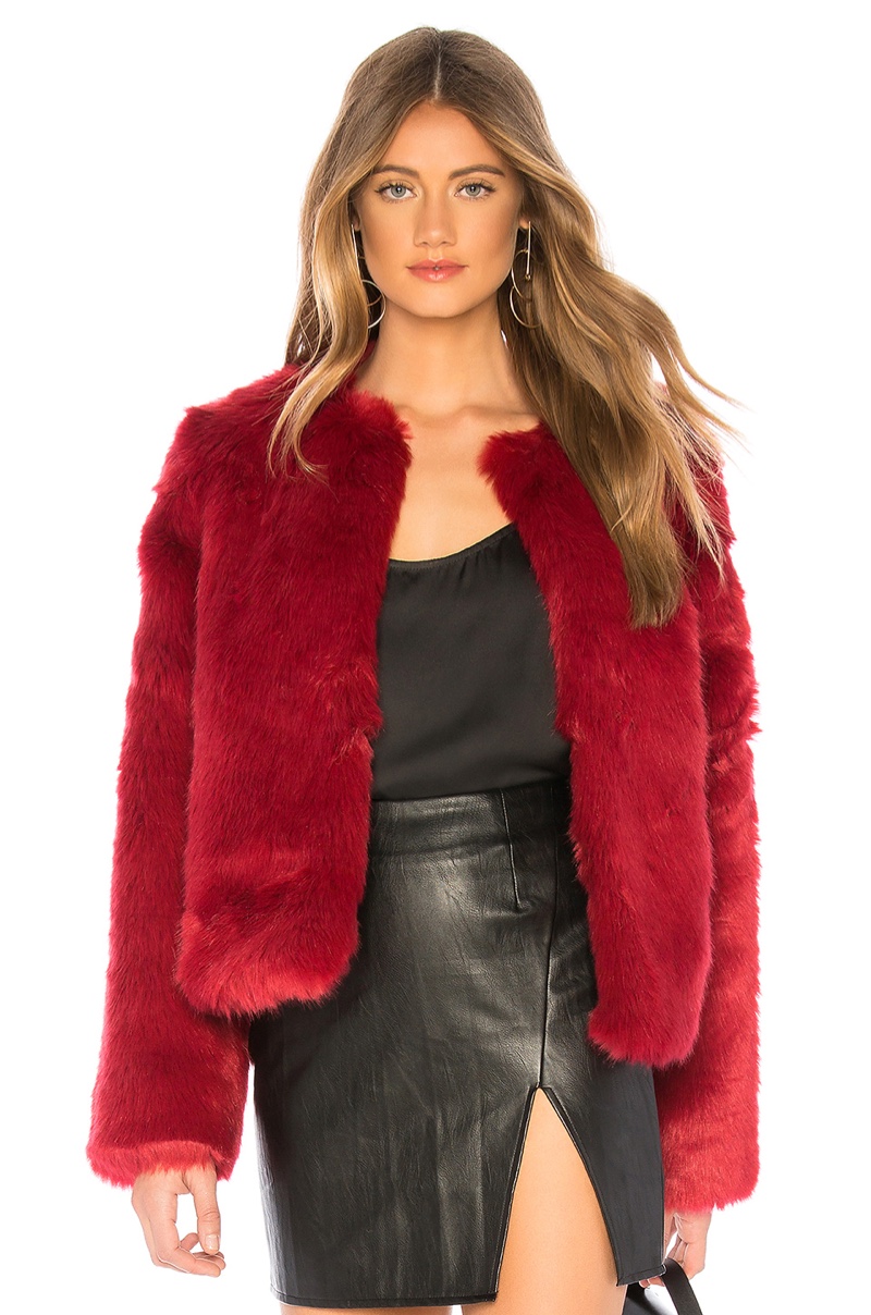 Lovers + Friends NYC Faux Fur Jacket in Cabernet $248