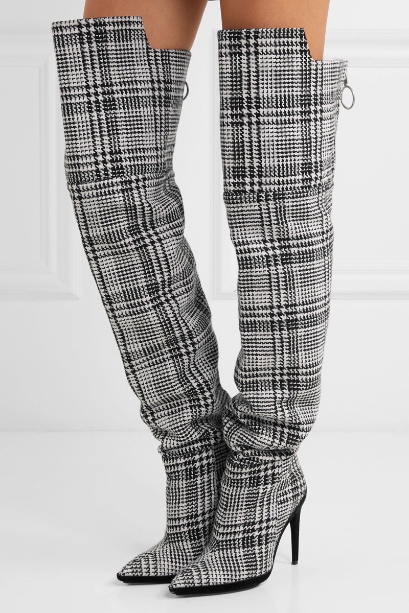Off-White Tartan Textured-Knit Over-the-Knee Boots $1,929