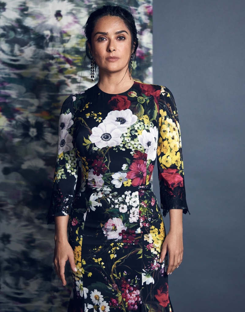 Actress Salma Hayek wears Dolce & Gabbana floral print dress