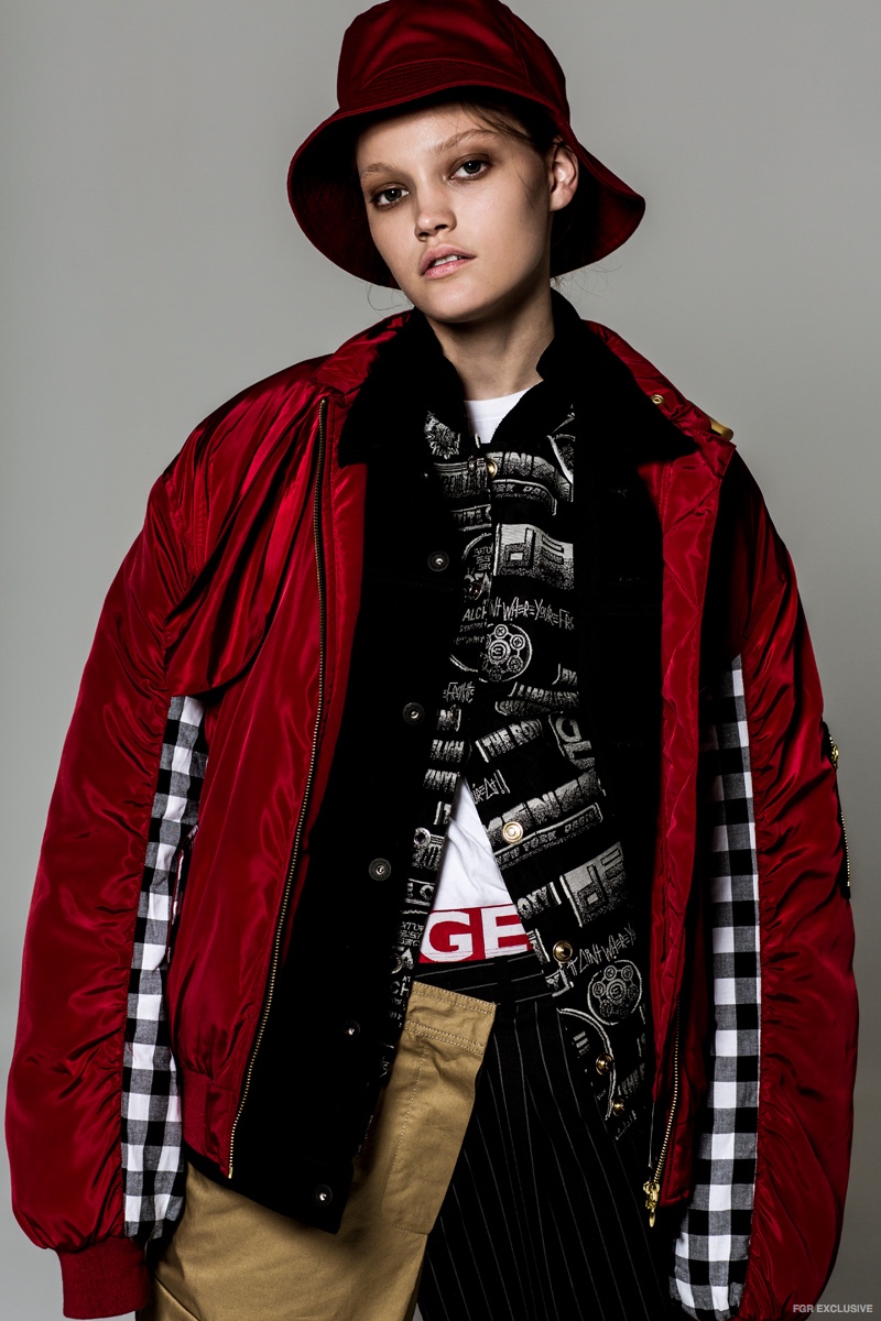 Hat Nautica, Red Jacket (on top) House of Holland, Black and White Jacket Kenzo, Black Denim Jacket Levi’s, Pants Monse, Shoes Nike, Underwear Tommy Hilfiger and Tee Hanes