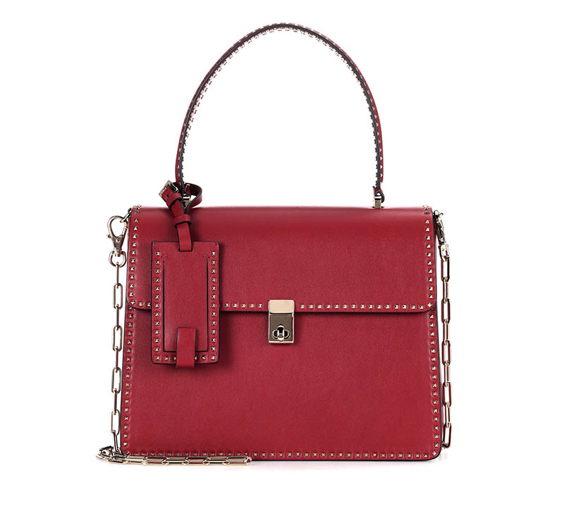 Valentino Rockstud Leather Tote in Red $2,995