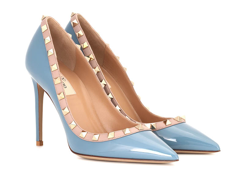 Valentino Rockstud Patent Leather Pumps in Sky Blue $825