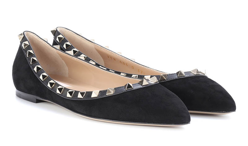 Valentino Rockstud Suede Ballerina Flats $745