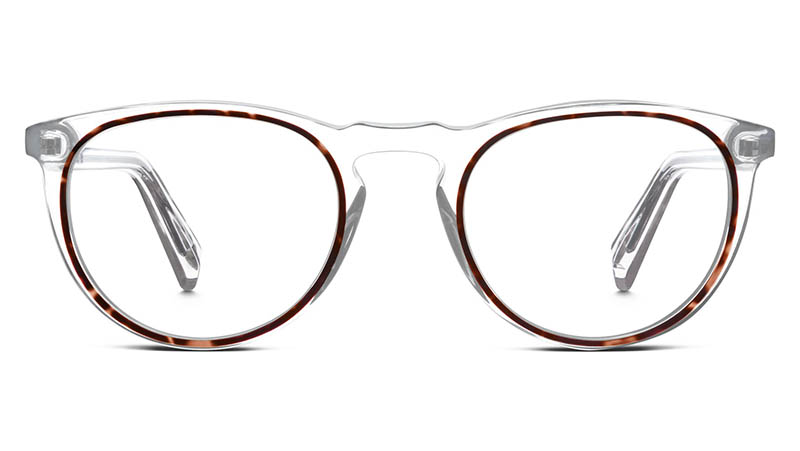 Warby Parker Haskell Glasses in Crystal and Maple $145