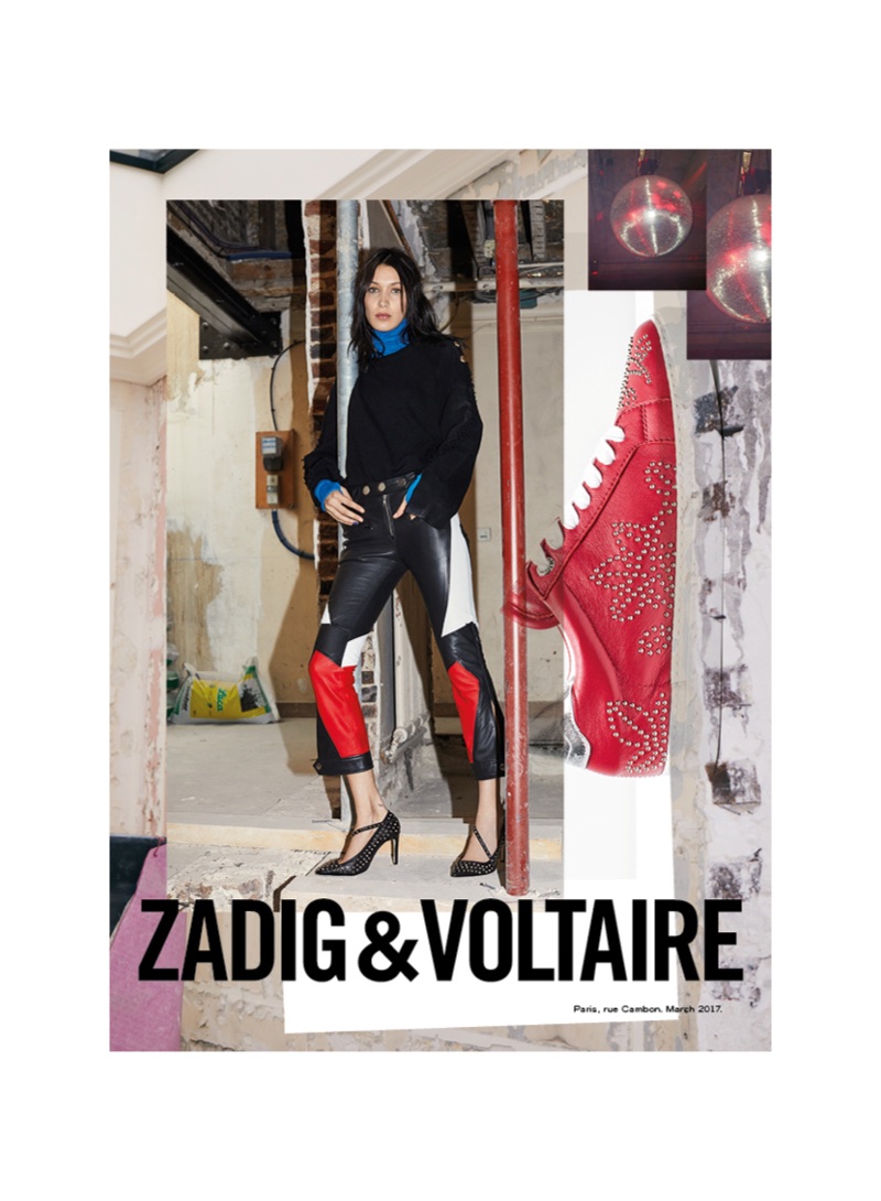 Model Bella Hadid wears leather in Zadig & Voltaire's fall-winter 2017 campaign