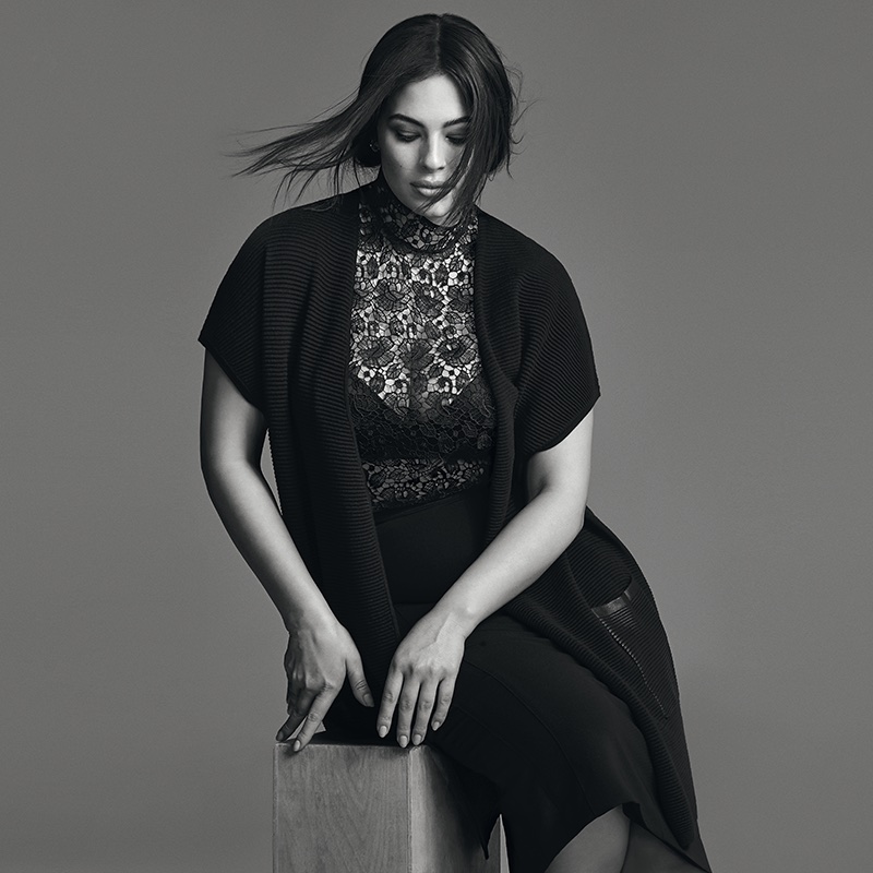 Ashley Graham wears lace in Marina Rinaldi's fall-winter 2017 campaign