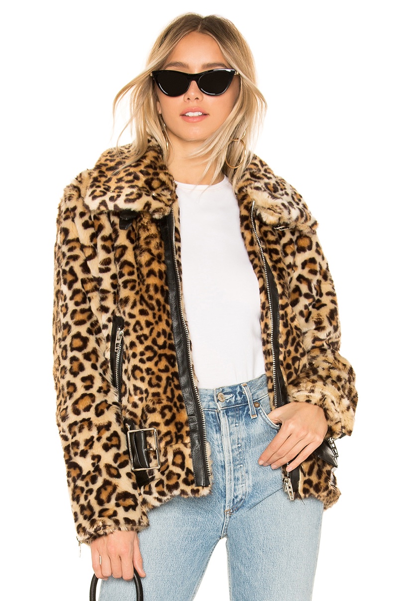 BLANKNYC Faux Fur Leopard Biker Jacket $228