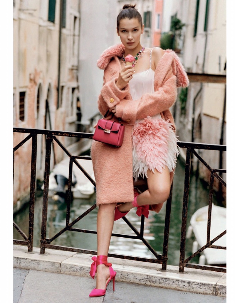 Bella Hadid Poses in Autumn Fashions in Venice for ELLE Italy